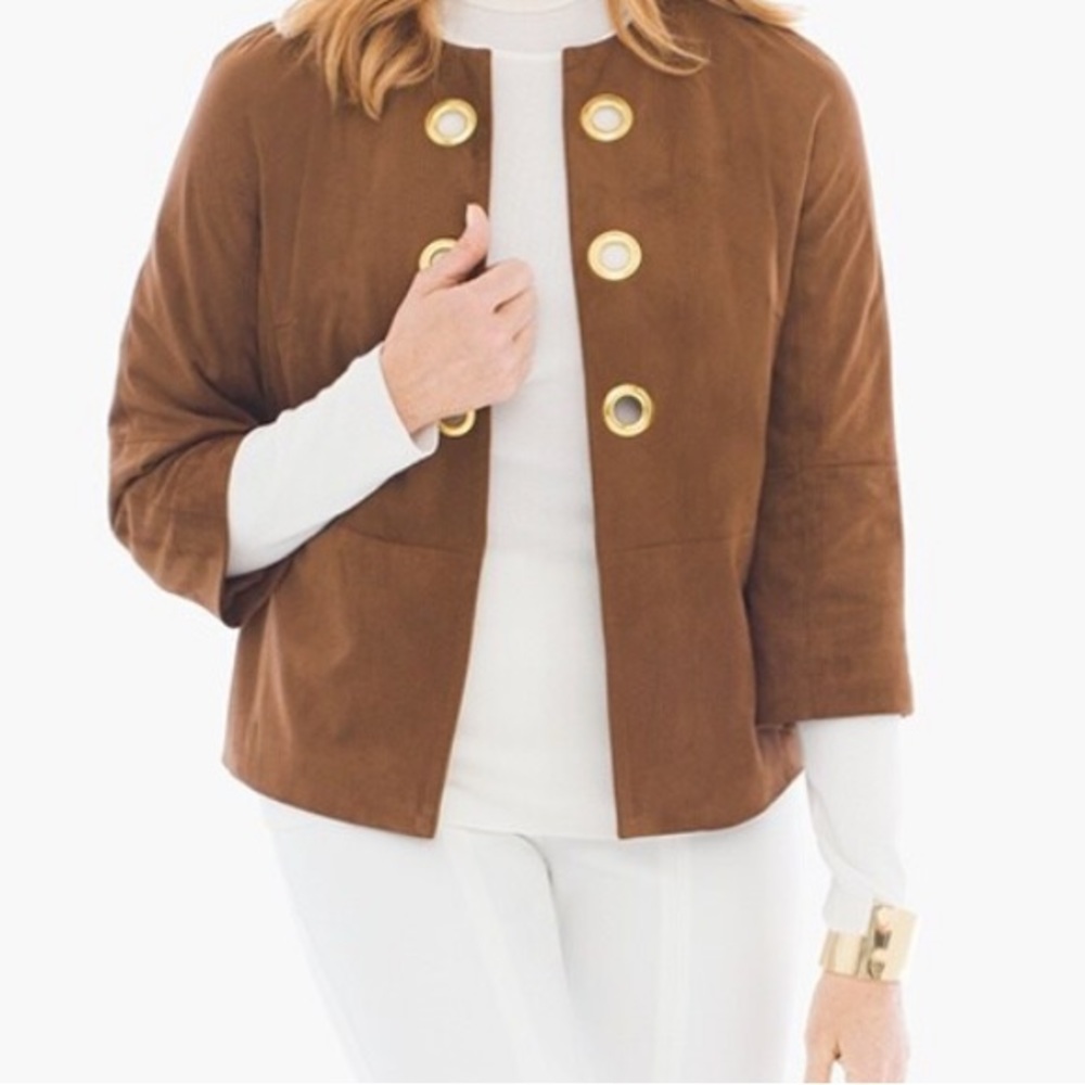 Chico’s Brown Suede Gold Grommet Jacket Sz 3 Petite